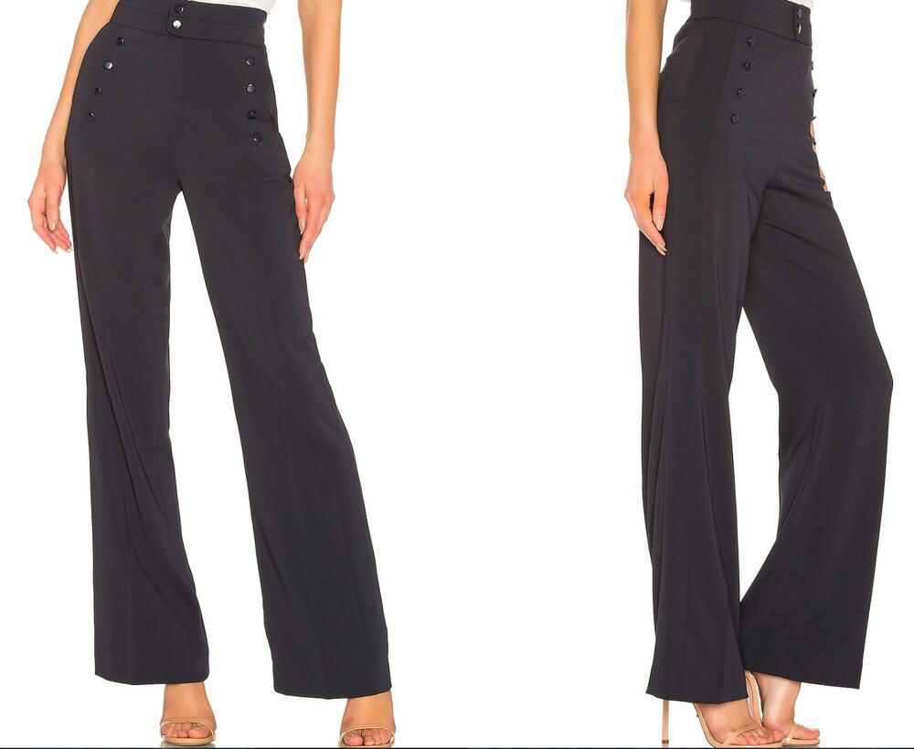 Equipment Femme Navy Blue Andrae Pants Sara Button High Rise Wide-Leg Size 0